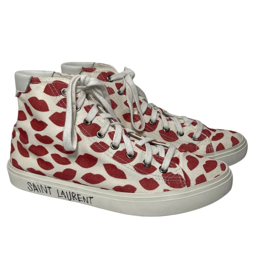 YVES SAINT LAURENT YSL Heart Kiss Lips High Top Canvas Sneakers Shoes 38 8